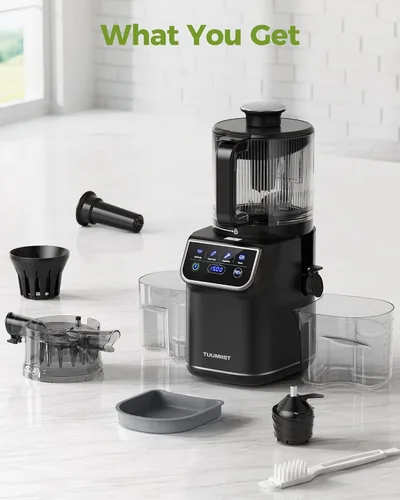 Miniatura 10 de TUUMIIST Exprimidor de prensa en frío 3 en 1, exprimidores de masticación Smart Touch para frutas y verduras enteras, exprimidor lento de 6.5