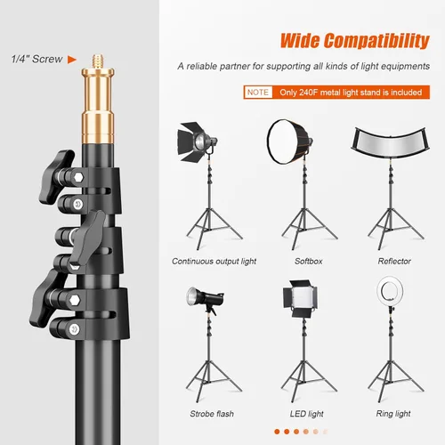 Miniatura 3 de Godox Soporte de luz de 94.5 in/94 pulgadas, soporte de luz para fotografía, resistente con bolsa de transporte universal de tornillo de 1/4