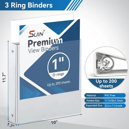 Miniatura 2 de Carpeta de 3 anillos de 1 pulgada con 2 bolsillos interiores, carpetas básicas de 1 pulgada con capacidad para papel de tamaño carta estadounidense