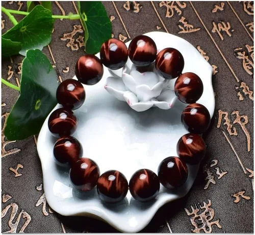Miniatura 3 de Brazaletes y pulseras de cuentas de piedra natural con ojos de tigre rojos AA hechos a mano joyería de piedra energética para mujeres u hombres