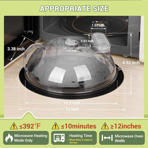 Miniatura 3 de Cubierta antisalpicaduras para microondas para alimentos, tapa transparente con vaporizador de agua, asa integrada, protector contra salpicaduras