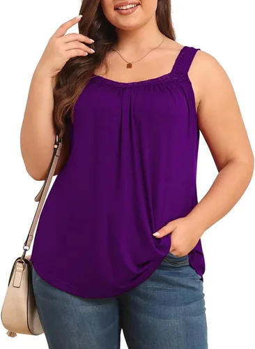 Miniatura 3 de TIANZHU Camisetas sin mangas de talla grande para mujer, camisetas de verano para mujer, talla grande, detalle de encaje, ajuste holgado, sin mangas
