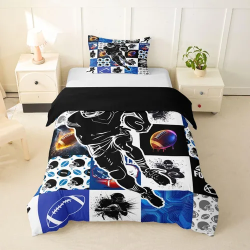 Erosebridal Sports Duvet Cover Football Patchwork Bedding Sets, Geometric Ball Pattern Bed Cover Rugby Game Bed Set Twin