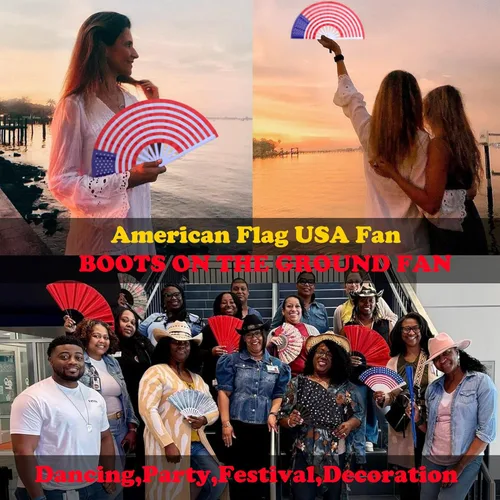 Miniatura 6 de Abanicos de mano plegables con la bandera americana, ventilador grande de 13 pulgadas para baile de línea al aire libre, boda, fiesta, decoración