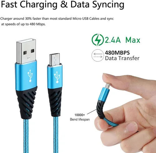 Miniatura 2 de Boenoea Fast Phone Charger Android 10ft 5-Pack Long Micro USB Cable Braided Compatible with Samsung Galaxy J3 J7 S6 S7 Edge Note 4 5 LG BlackBerry