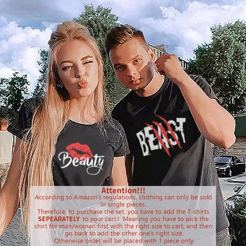 Miniatura 3 de Beast Beauty - Camiseta a juego para pareja para marido y esposa, camiseta de algodón puro a juego para pareja (paquete de 1 camiseta)