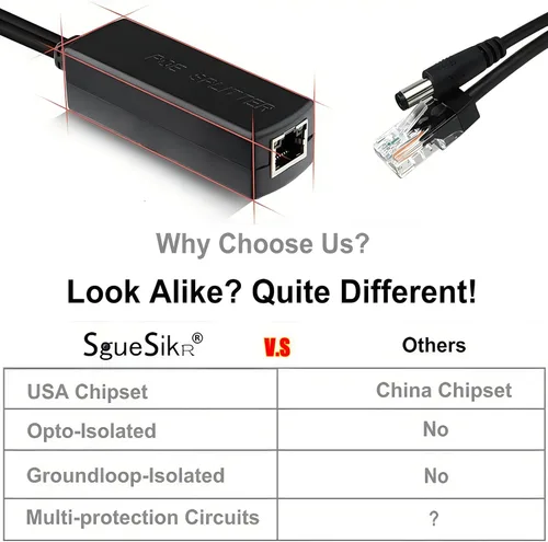 Miniatura 2 de Paquete de 4 divisores PoE de 12 V 1.2 A, PoE activo a 0.083 in de CC – Cumple con IEEE 802.3af/at, hasta 328 pies de potencia a través de Ethernet