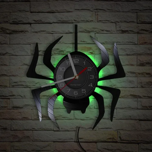 Miniatura 7 de Reloj de pared LED de araña negra de 12 pulgadas con 7 colores cambiantes, tarántula silenciosa, cuarzo, sin tictac, reloj de pared, moderno