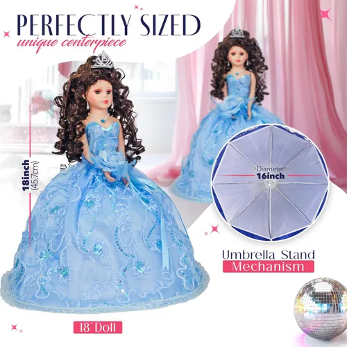 Miniatura 5 de KINNEX COLLECTIONS SINCE 1997 Muñeca de porcelana de 18 pulgadas de paraguas de quinceañera (Quince Años) KK18725-4 (Azul bebé)
