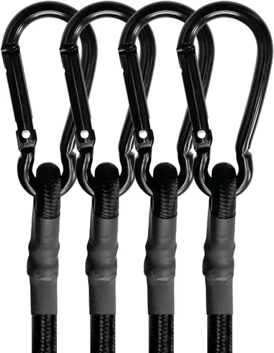 Miniatura 8 de BEXSLE Cuerdas elásticas con ganchos de mosquetón resistentes, correas elásticas negras para exteriores, cuerda elástica de grado industrial fuerte