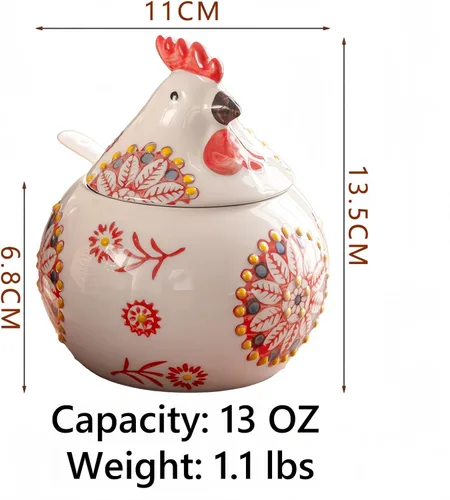 Miniatura 4 de Bodega de sal de cerámica con tapa y cuchara, tarro grande de sal de pollo de 13 onzas, soporte para sal para encimera, café, azúcar, especias y Rojo