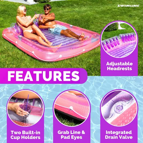 Miniatura 3 de SWIMLINE Original Suntan Tub Series Classic Inflatable Tanning Float Floating Lounge Personal Tan Pool Hybrid Lounger Adjustable Pillow Fill