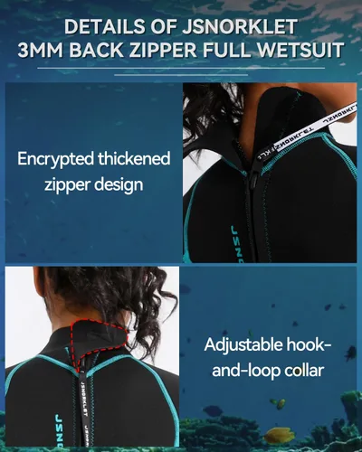 Miniatura 4 de Traje de neopreno para mujer, de 3 mm con cremallera trasera, traje completo para buceo y natación