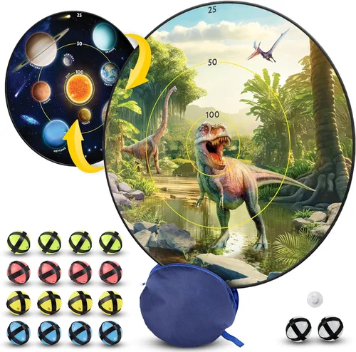 National Geographic - Tabla de dardos para niños, juego de dardos con diana reversible ligera de 28 pulgadas y bolas adhesivas en 4 colores, juegos