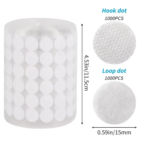 Miniatura 2 de WXBOOM 2000 unidades (1000 pares) puntos autoadhesivos de 0.59 pulgadas, puntos blancos de gancho y bucle, impermeables, parte trasera adhesiva