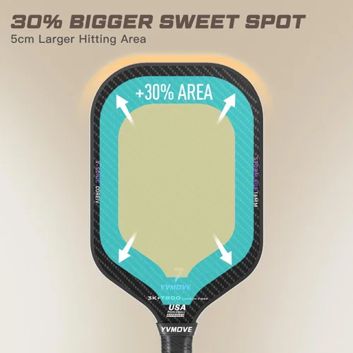 Miniatura 4 de YVmove T800 Carbon Fiber Pickleball Paddle with 16mm Dynamic Core, Premium Pickle Ball Thermoformed Unibody, Elongated Shape, Enhanced Power & Negro