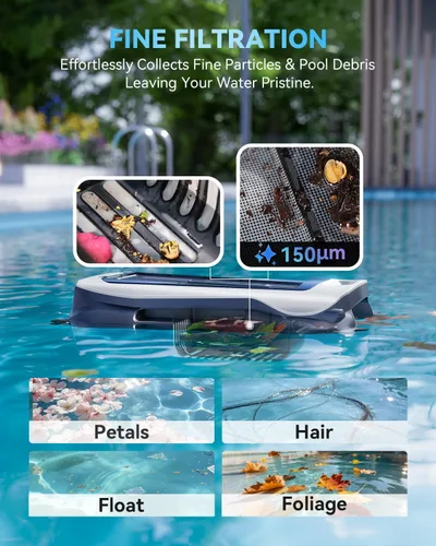 Miniatura 5 de Robot desnatador eléctrico automático de piscina 24/7 con soporte de aplicación, limpiador de superficie flotante para piscina sobre el suelo, Blanco