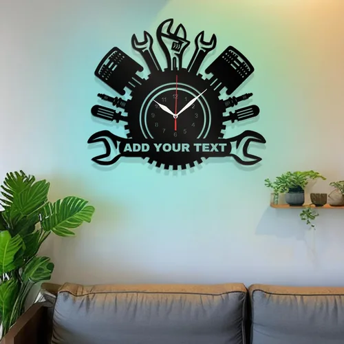 Miniatura 7 de Reloj de pared personalizado para taller de reparación de automóviles – Añade texto con nombre personalizado – Regalo para reparador, albañil