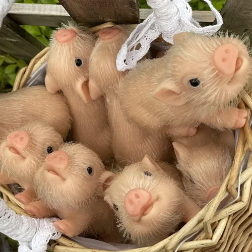 Miniatura 5 de Eummy Juguetes de cerdo para niñas y niños de 5 pulgadas, mini cerdo de silicona realista, cuerpo de animales falsos elásticos, mini muñecas de bebé