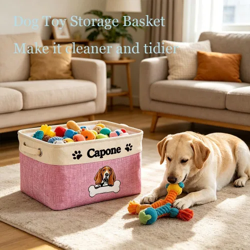 Miniatura 3 de Cesta de almacenamiento plegable personalizada con lindo borde de perro, plegable y resistente de tela resistente para juguetes de mascotas, cubo