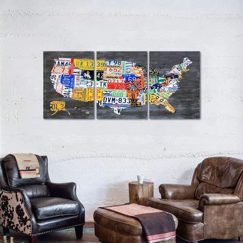Miniatura 2 de MAMAGO Lienzo decorativo para pared, diseño de mapa de Estados Unidos, 3 paneles, fondo de madera, mapa de Estados Unidos, imagen y póster, arte
