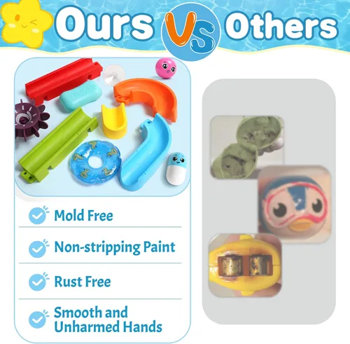 Miniatura 4 de Fajiabao Juguetes de baño para niños de 4 a 8 años, 3 a 5 años, juguetes educativos de baño con spinner y canicas, juego de tobogán de agua