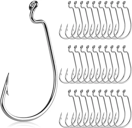 UCEC Anzuelos de pesca con vástago compensado, ganchos de gusano extra ancho, 2 plantillas de cebo de acero al carbono fuerte para lubina, trucha,