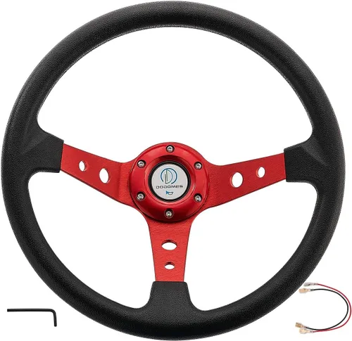 Volante universal Deep Dish de 13.8 pulgadas/350mm, 6 pernos, volante de carreras/carrito de golf drifting, agarre de cuero vinílico y aluminio con