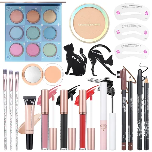 Miniatura 9 de Kit de maquillaje para adolescentes, regalo de maquillaje para mujeres, incluye paleta de sombras de ojos, brillo de labios, rímel, delineador
