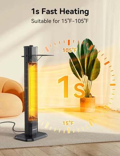Miniatura 4 de VAGKRI Calentador Eléctrico de Patio al Aire Libre, Calentador de Tubo de Carbono Infrarrojo de 1500 W Dual, Protección contra Volcadura