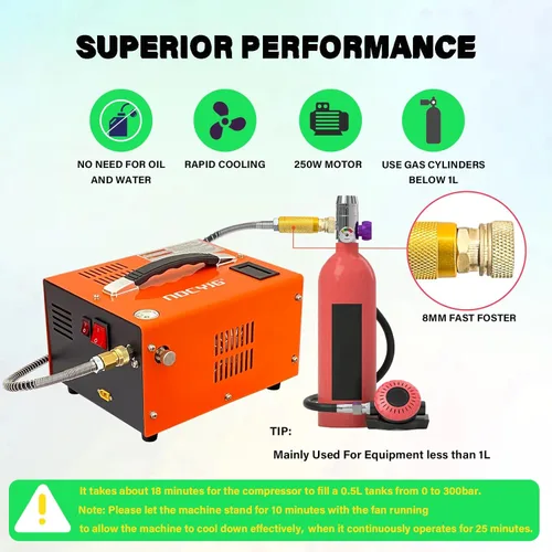 Miniatura 3 de Compresor de aire PCP 4500PSI Compresor PCP portátil, 12V DC/110V AC Compresor PCP para pistolas de aire con parada manual, con adaptador de Naranja