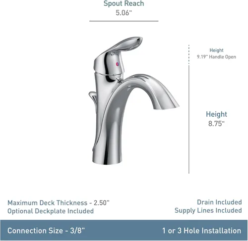 Miniatura 4 de Llave monomando de arco alto Moen Eva, para baño, 6400