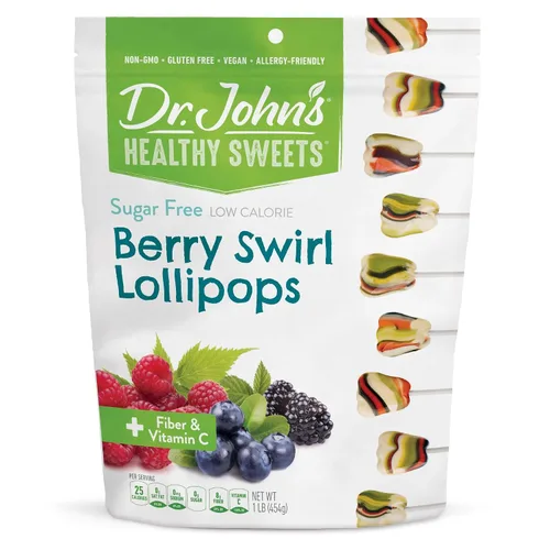 Miniatura 7 de Dr. John's - Caramelos sin azúcar, paletas saludables con cero azúcar, aperitivos bajos en calorías, dulces duros aptos para Keto, dientes