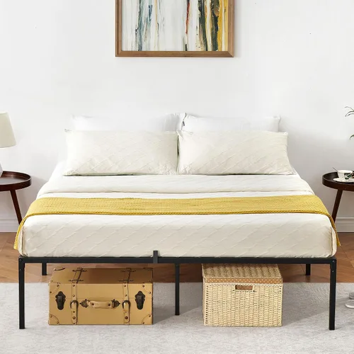 coucheta Base de cama Queen con almacenamiento de plataforma de metal de 13 pulgadas con soporte de listones de acero, no necesita somier, marco de