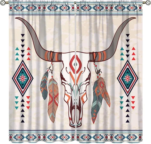 Miniatura 33 de YCness Cortinas aztecas, patrón étnico nativo nativo americano del suroeste, patrón étnico bohemio occidental geométrico para sala de estar