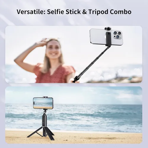 Miniatura 5 de Atumtek Trípode para selfie stick con 3 controles remotos Bluetooth, trípode de aluminio extensible 3 en 1 con control remoto recargable y 2
