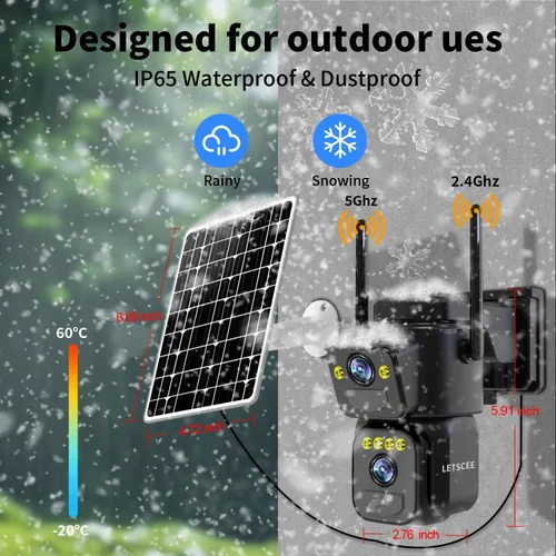 Miniatura 6 de LETSCEE Cámaras de Seguridad WiFi para Exteriores, Cámaras 5G/2.4G para Seguridad del Hogar con Energía Solar con Lente Dual, Detección de Paquete 2