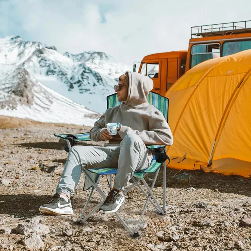 Miniatura 2 de Silla de camping Elevon, silla plegable portátil al aire libre con brazos, soporte para tazas y bolsa de transporte