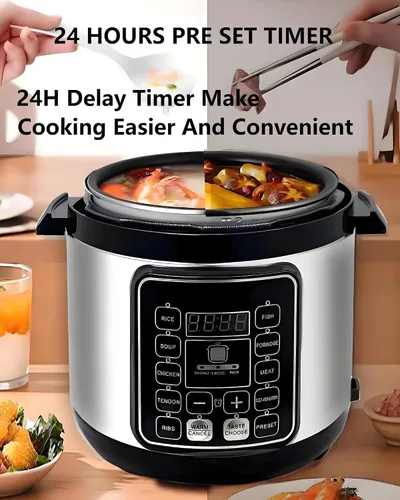 Miniatura 3 de Olla a presión eléctrica, 6 litros, olla de estofado lenta con función de reserva de 24 horas, arrocera 10 en 1, wok, pastel, yogur, etc., acero