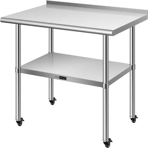 Miniatura 10 de VIVOHOME Mesa de trabajo de acero inoxidable de 24 x 18 pulgadas con protector contra salpicaduras, mesa comercial de preparación con ruedas