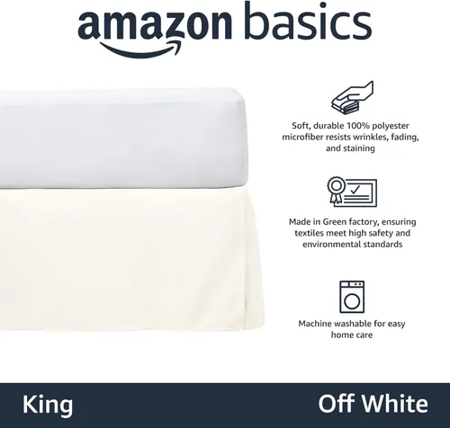 Miniatura 2 de Amazon Basics Falda de cama ligera plisada suave, lavable a máquina, tamaño King, color blanco hueso, sólido Blanco roto