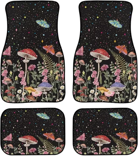 Miniatura 6 de Tapete de piso de automóvil con diseño floral de margaritas hippie abstractas, almohadillas antideslizantes, accesorios de automóvil para mujeres