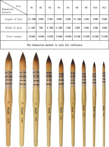 Miniatura 2 de Biaelk16RT - Juego de pinceles de acuarela de pintura acrílica profesional para trapeador de pelo Taklon, punta redonda, mango de madera