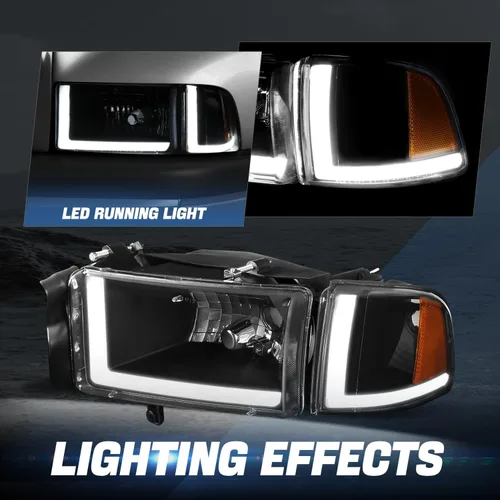Miniatura 3 de Auto Dynasty Conjunto de Faros LED DRL Compatible con Dodge Ram 1500 2500 3500 de 1994-2002, 4 Piezas Faros Halógenos de Repuesto con Doble Luz