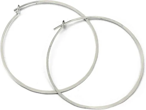Miniatura 32 de Pendientes de aro delgados martillados, elegantes geométricos de plata de ley maciza, relleno de oro y relleno de oro rosa; para mujeres de Lotus