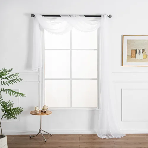 Miniatura 11 de WPM - Bufanda negra para ventana, cenefa extra larga y transparente para ventana, 38 pulgadas de ancho x 216 pulgadas de largo, cenefas de gasa