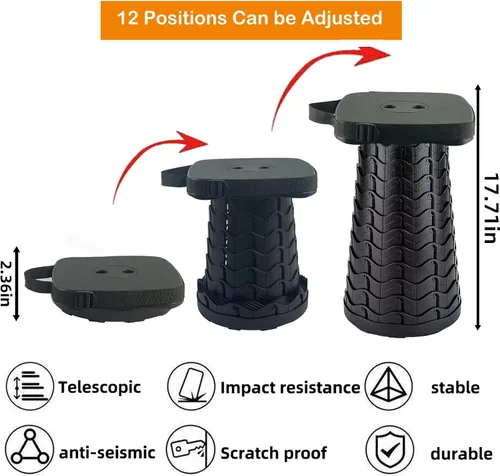 Miniatura 2 de Taburete plegable para acampar con cojín de asiento y bolsa de nailon, taburete telescópico portátil cuadrado, taburete plegable ligero y resistente