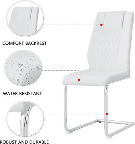 Miniatura 7 de gopop Juego de 4 sillas de comedor, de piel sintética blanca con marco de metal cromado chapado, sillas modernas de cocina con asiento acolchado