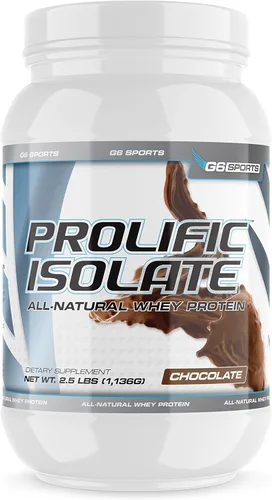 G6 Sports Nutrition Prolific Aislado de proteína de suero totalmente natural (sin gluten, sin lactosa, endulzado con stevia, 0.88 oz de proteína,