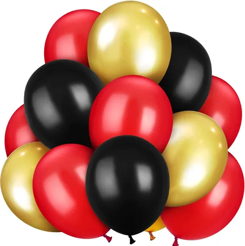 TecUnite 100 piezas de globos de látex rojos, negros y dorados de 6.6 pulgadas, globos redondos coloridos para decoración de bodas, cumpleaños,